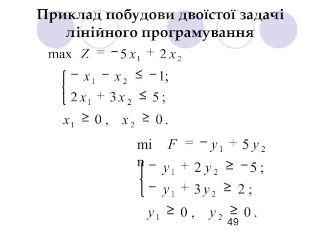 Приклад побудови двоїстої задачі лінійного програмування