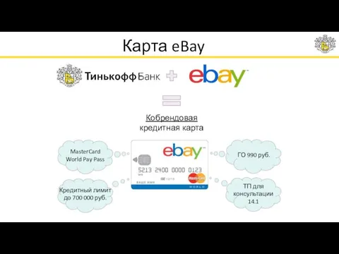 Карта eBay ГО 990 руб. MasterCard World Pay Pass Кредитный