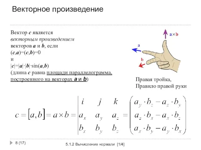 Векторное произведение 5.1.2 Вычисление нормали [1/4] (17) Вектор c является