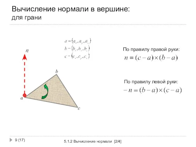 Вычисление нормали в вершине: для грани 5.1.2 Вычисление нормали [2/4]