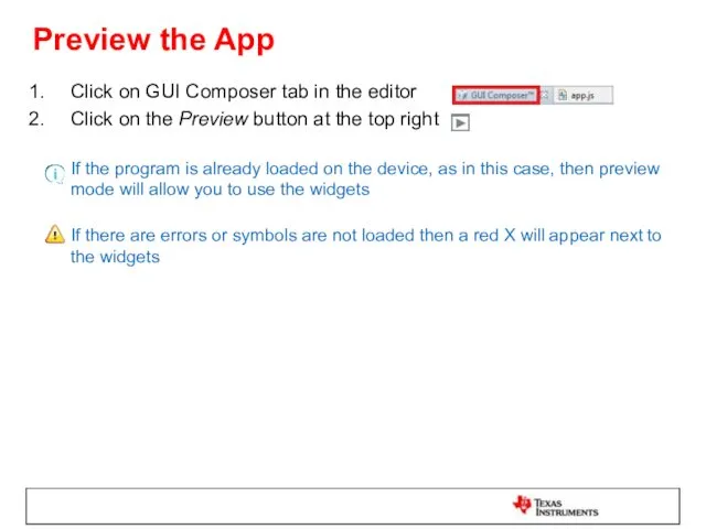 Preview the App Click on GUI Composer tab in the