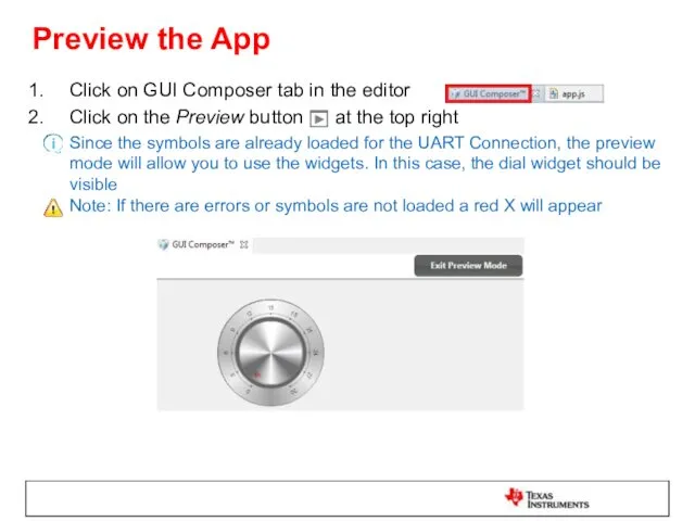 Preview the App Click on GUI Composer tab in the