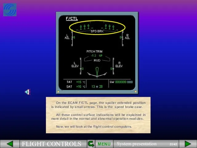 On the ECAM F/CTL page, the spoiler extended position is