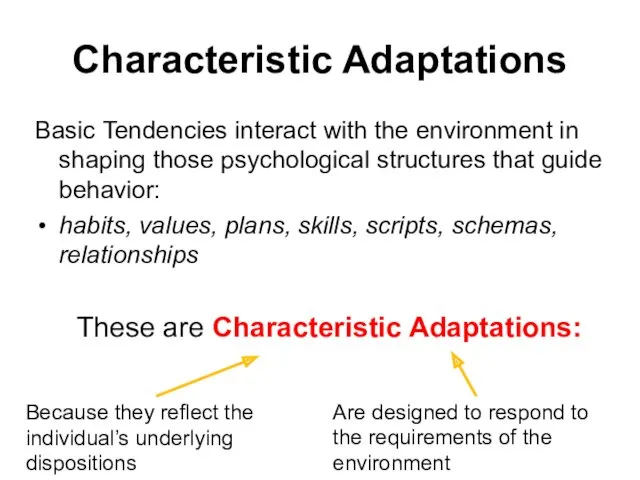 Characteristic Adaptations Basic Tendencies interact with the environment in shaping