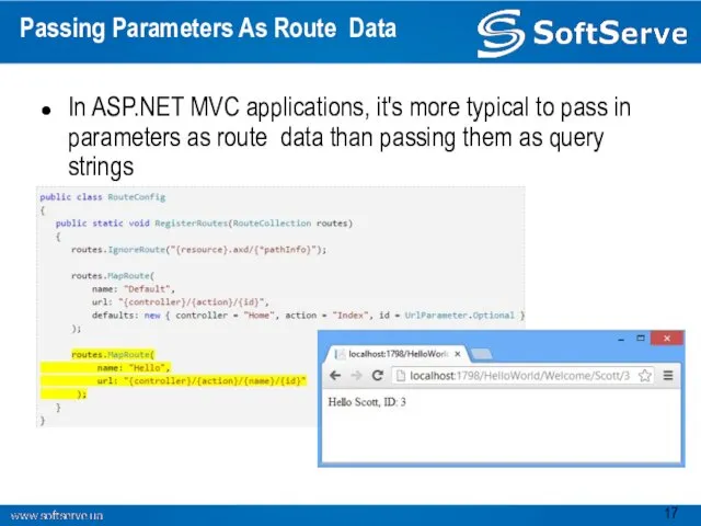 Passing Parameters As Route Data In ASP.NET MVC applications, it's