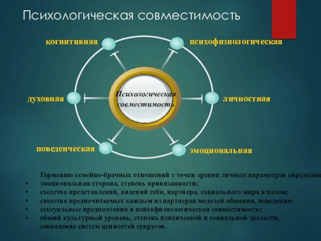 Психологическая совместимость Гармонию семейно-брачных отношений с точки зрения личных параметров