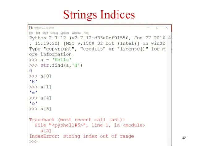 Strings Indices