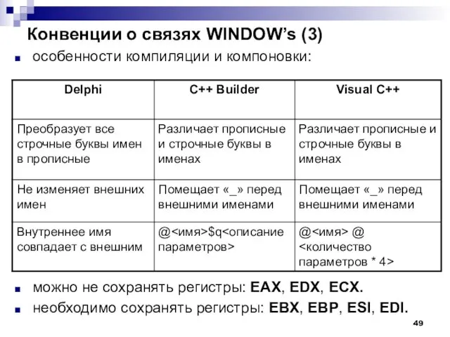 Конвенции о связях WINDOW’s (3) особенности компиляции и компоновки: можно