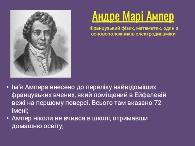 Андре Марі Ампер Французький фізик, математик, один з основоположників електродинаміки.