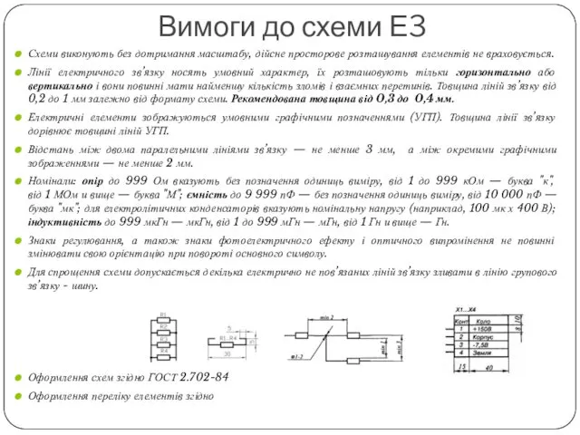 Вимоги до схеми Е3 Схеми виконують без дотримання масштабу, дійсне