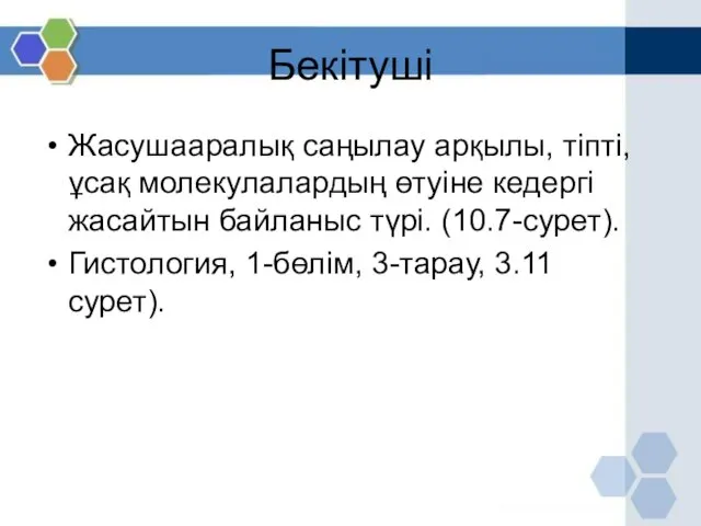 Бекітуші Жасушааралық саңылау арқылы, тіпті, ұсақ молекулалардың өтуіне кедергі жасайтын