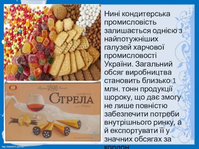 Нині кондитерська промисловість залишається однією з найпотужніших галузей харчової промисловості