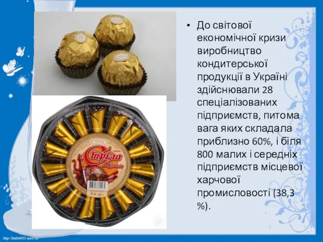 До світової економічної кризи виробництво кондитерської продукції в Україні здійснювали