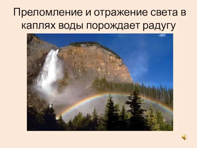 Преломление и отражение света в каплях воды порождает радугу