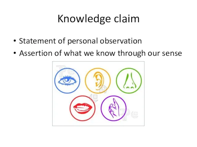 Knowledge claim Statement of personal observation Assertion of what we know through our sense