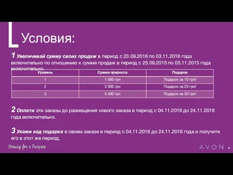 Условия: 1 Увеличивай сумму своих продаж в период с 23.09.2016