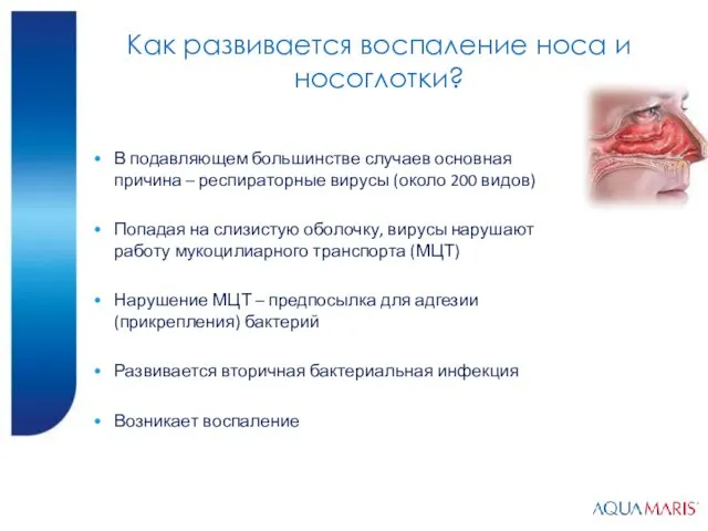 Как развивается воспаление носа и носоглотки? В подавляющем большинстве случаев