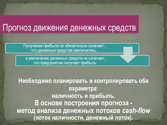 Необходимо планировать и контролировать оба параметра: наличность и прибыль. В