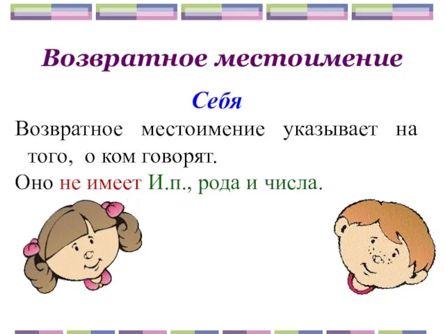 Возвратное местоимение Себя Возвратное местоимение указывает на того, о ком