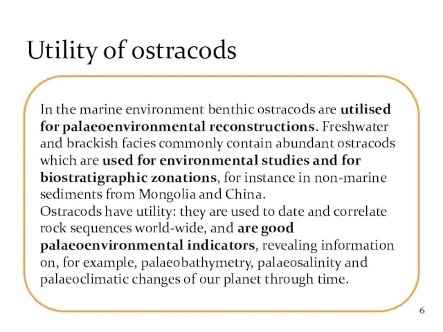 Utility of ostracods In the marine environment benthic ostracods are