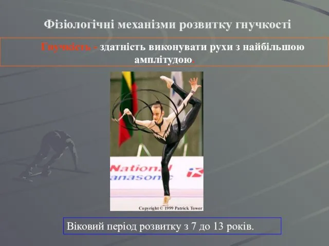 Фізіологічні механізми розвитку гнучкості Гнучкість - здатність виконувати рухи з