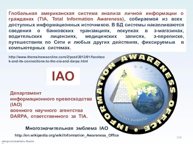 автор-составитель Хвыля-Олинтер http://en.wikipedia.org/wiki/Information_Awareness_Office