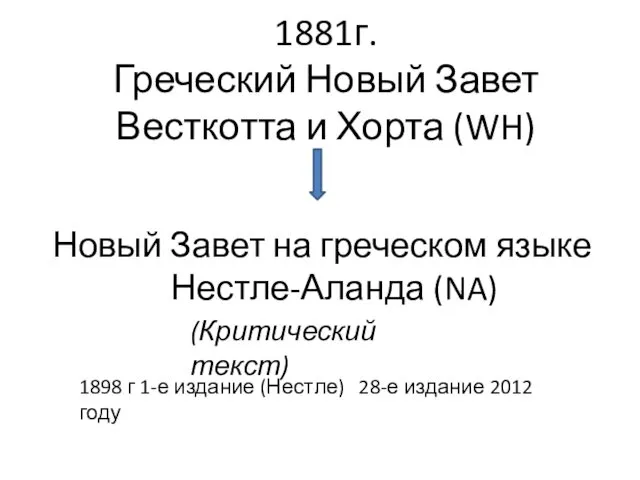 1881г. Греческий Новый Завет Весткотта и Хорта (WH) Новый Завет