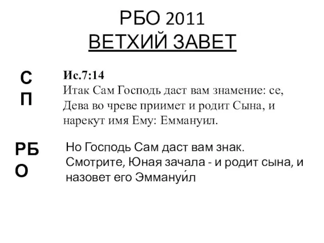 РБО 2011 ВЕТХИЙ ЗАВЕТ СП Ис.7:14 Итак Сам Господь даст