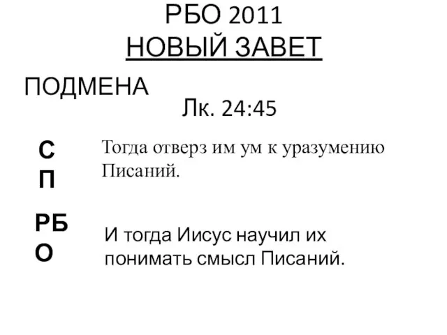 РБО 2011 НОВЫЙ ЗАВЕТ ПОДМЕНА Тогда отверз им ум к