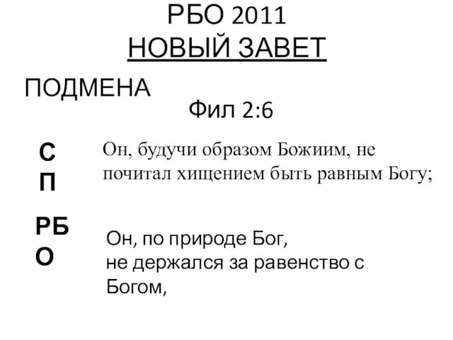 РБО 2011 НОВЫЙ ЗАВЕТ ПОДМЕНА Он, будучи образом Божиим, не