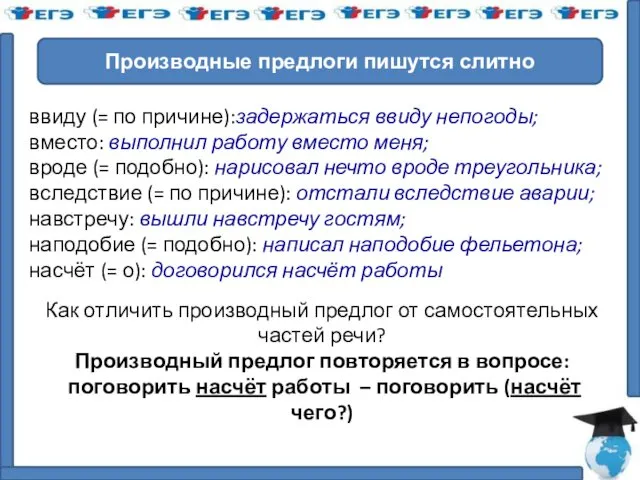 ввиду (= по причине):задержаться ввиду непогоды; вместо: выполнил работу вместо