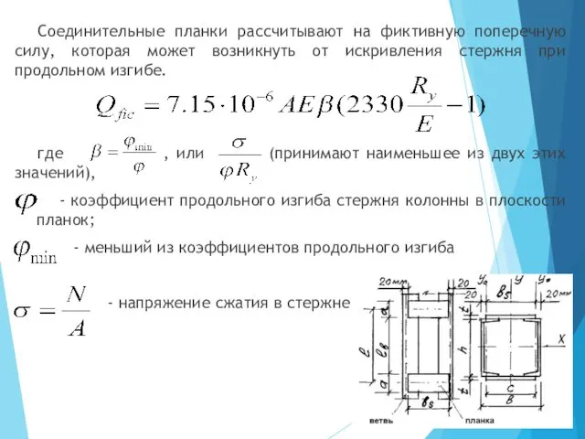 Соединительные планки рассчитывают на фиктивную поперечную силу, которая может возникнуть