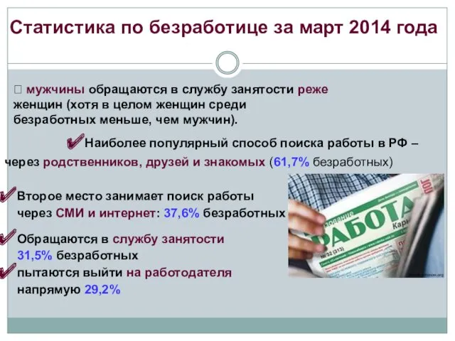 Статистика по безработице за март 2014 года ? мужчины обращаются