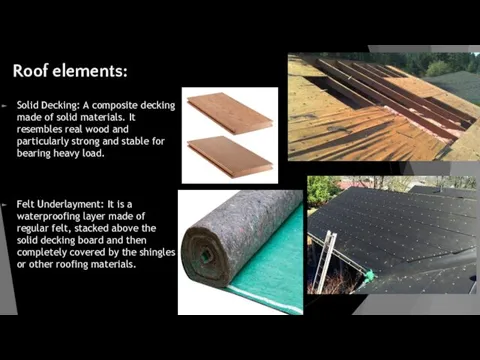 Roof elements: Solid Decking: A composite decking made of solid