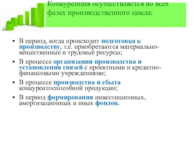 Конкуренция осуществляется во всех фазах производственного цикла: В период, когда