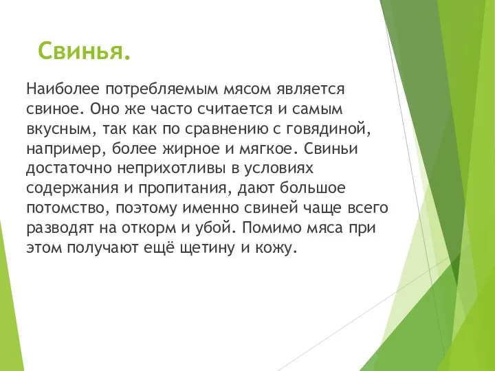 Свинья. Наиболее потребляемым мясом является свиное. Оно же часто считается и самым вкусным,