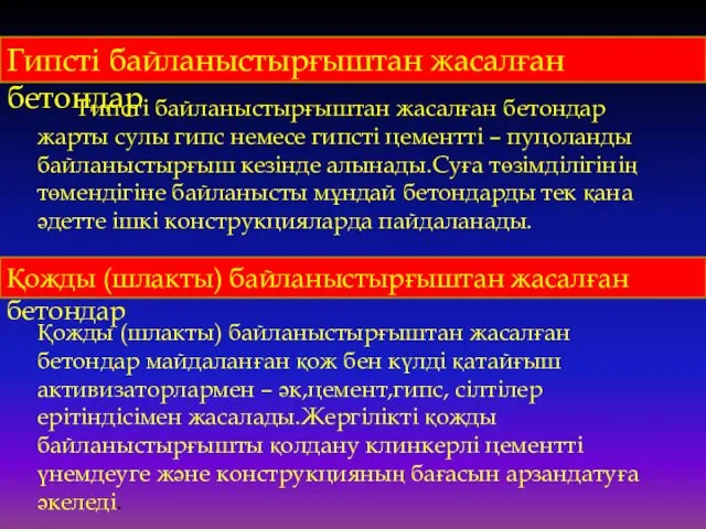 Гипсті байланыстырғыштан жасалған бетондар Гипсті байланыстырғыштан жасалған бетондар жарты сулы