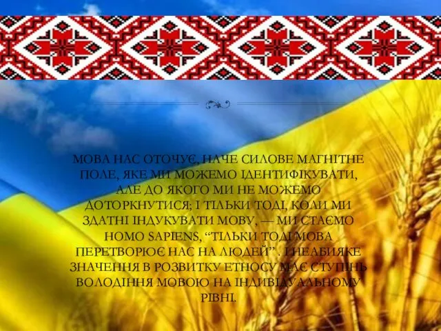 МОВА НАС ОТОЧУЄ, НАЧЕ СИЛОВЕ МАГНІТНЕ ПОЛЕ, ЯКЕ МИ МОЖЕМО ІДЕНТИФІКУВАТИ, АЛЕ ДО