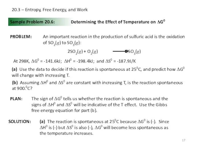 20.3 – Entropy, Free Energy, and Work Sample Problem 20.6: