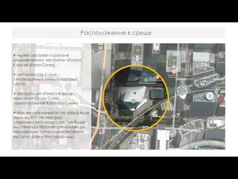 Расположение в среде • музей построен в районе коммерческой застройки