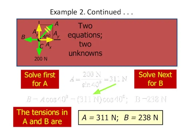 Example 2. Continued . . . Solve first for A