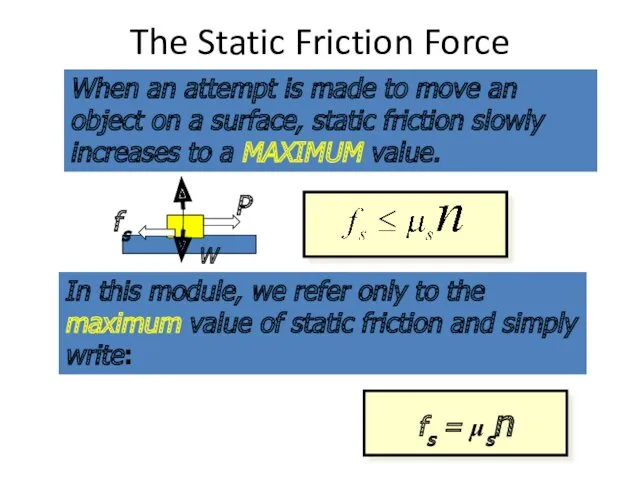 The Static Friction Force