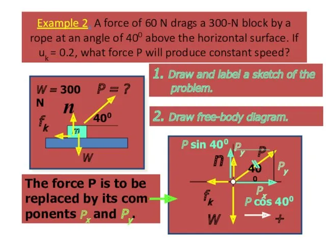 m Example 2. A force of 60 N drags a