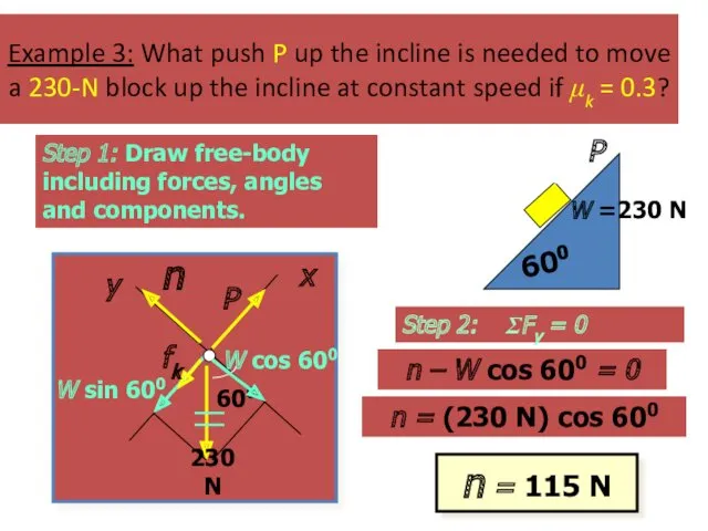 Example 3: What push P up the incline is needed