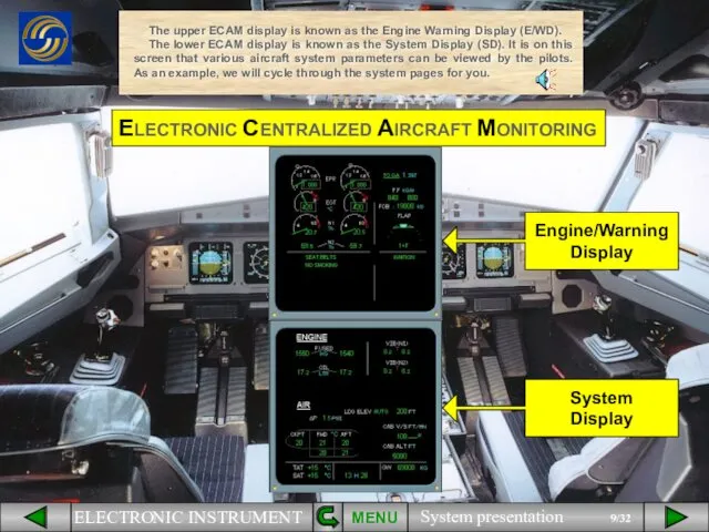 Engine/Warning Display System Display ELECTRONIC CENTRALIZED AIRCRAFT MONITORING MENU