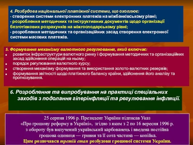 4. Розбудова національної платіжної системи, що охоплює: - створення системи