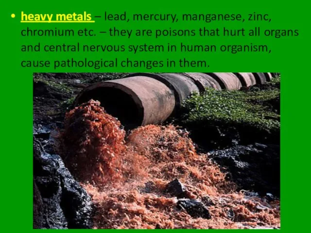 heavy metals – lead, mercury, manganese, zinc, chromium etc. –