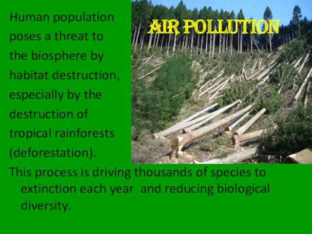 Human population poses a threat to the biosphere by habitat