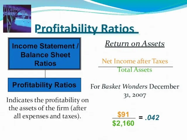 Profitability Ratios Return on Assets Net Income after Taxes Total
