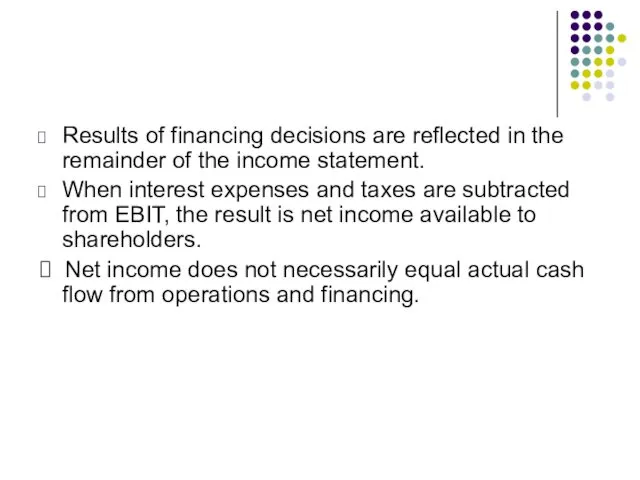 Results of financing decisions are reflected in the remainder of